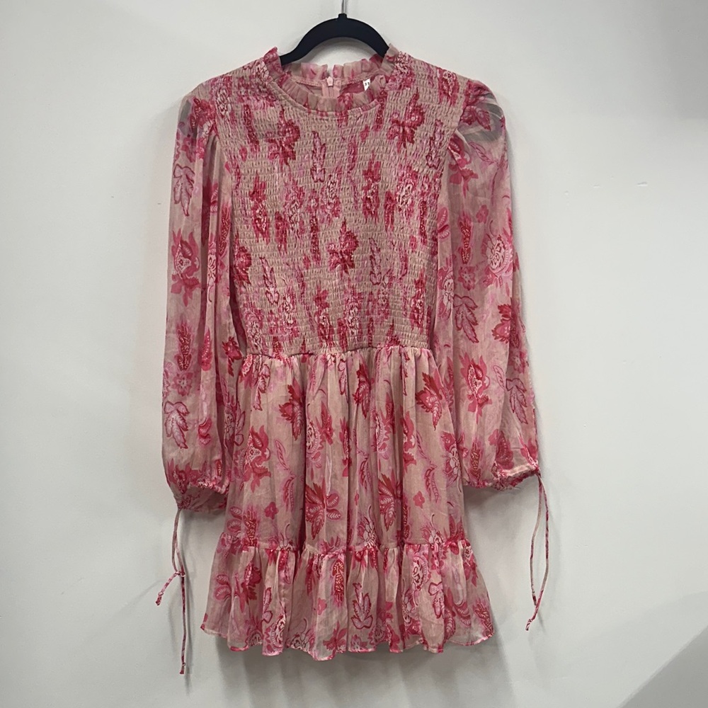 Indikah Floral Long Sleeve Dress - Pink s